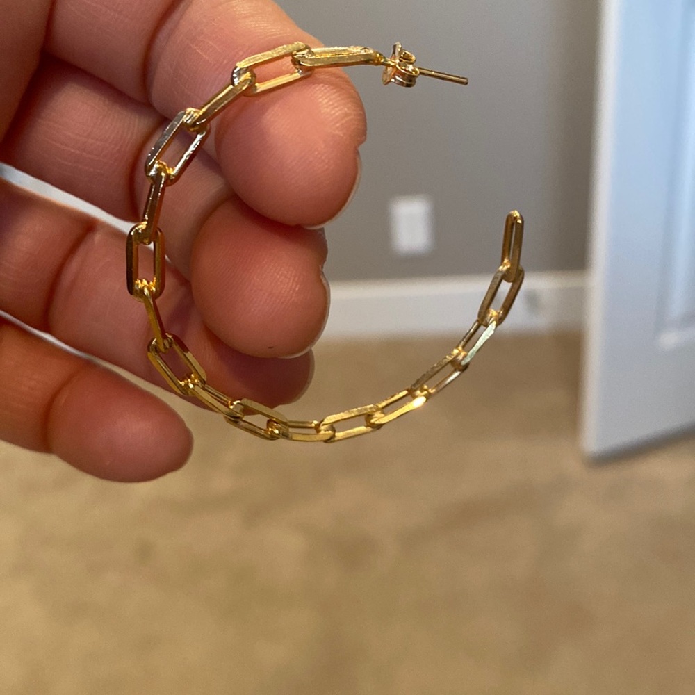 Gold paperclip hoop earrings 2”